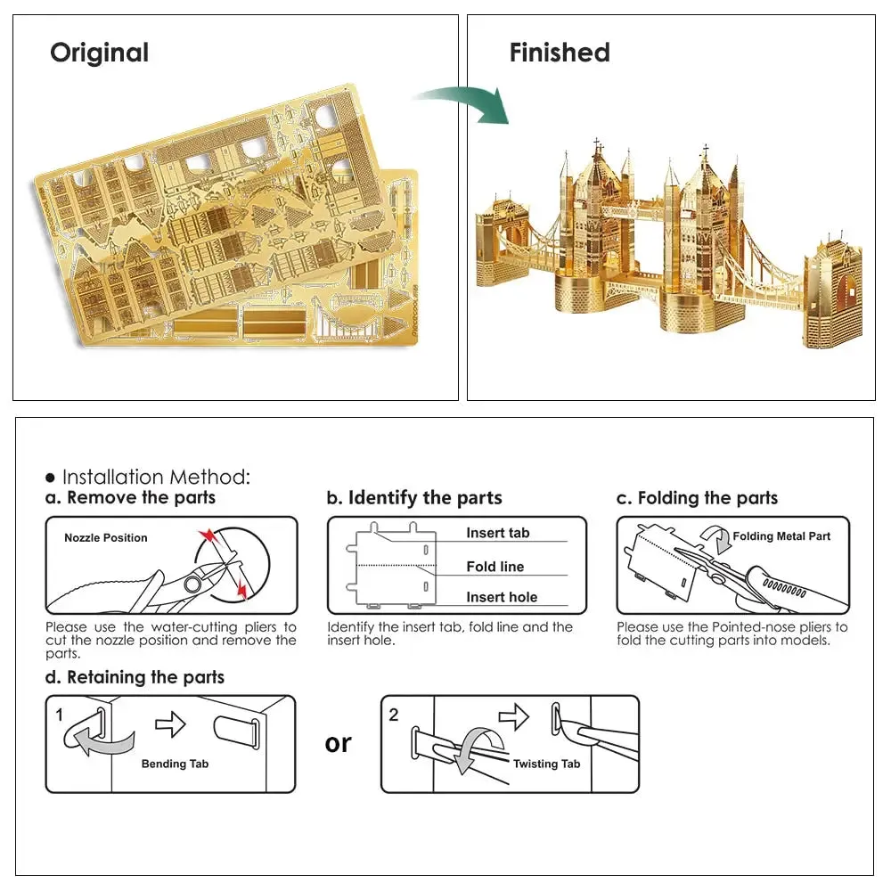 3d Metal Puzzle London Tower Bridge Diy Building Kit Toys for Teens Jigsaw Gifts