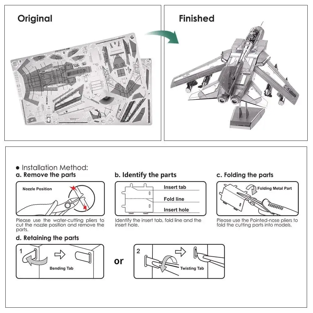 3d Metal Puzzles Tornado Fighter Jetst Model Building Kits for Adult Diy Teens Creative Toys
