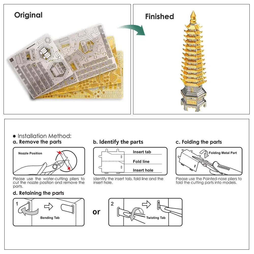 3d Metal Puzzles Wenchang Tower Building Kits for Adult Diy Model Kits Brain Teaser Toys Best Birthday Gift