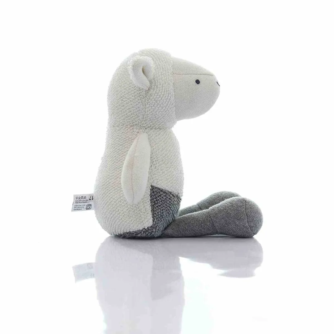 Lazy Lamb- Cotton Knitted Stuffed Soft Toy (Natural & Light Grey Melange)